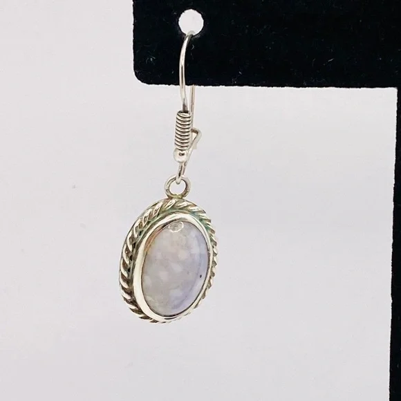 Sterling Vintage Earrings Purple Lace Agate Dangles Drops